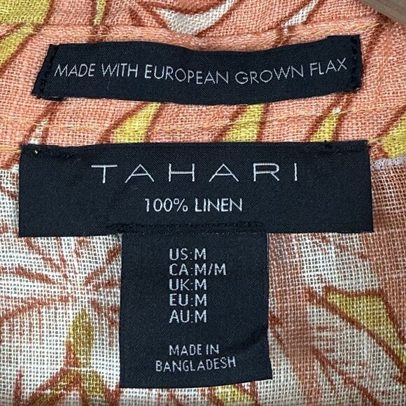 Tahari Women 100% Linen Tropical Button Up Shirt M Multicolor Beachy Flax Resort - Picture 4 of 7